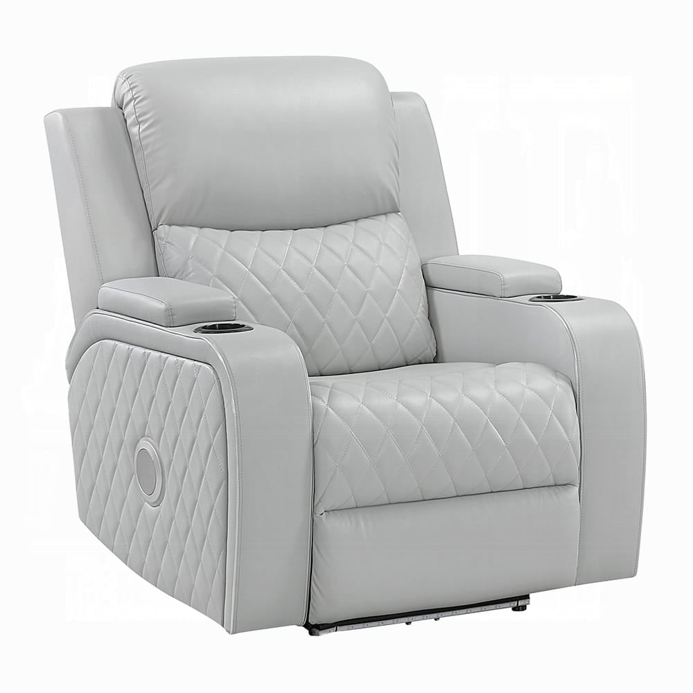 ACME Furniture - Elonzo - Power Motion Recliner w w/LED, Power Headrest & Speaker - Light Gray Synthetic Leather - LV05902 view 1
