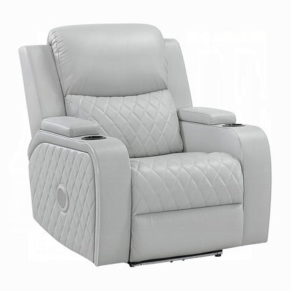 ACME Furniture - Elonzo - Power Motion Recliner w w/LED, Power Headrest & Speaker - Light Gray Synthetic Leather - LV05902 view 1