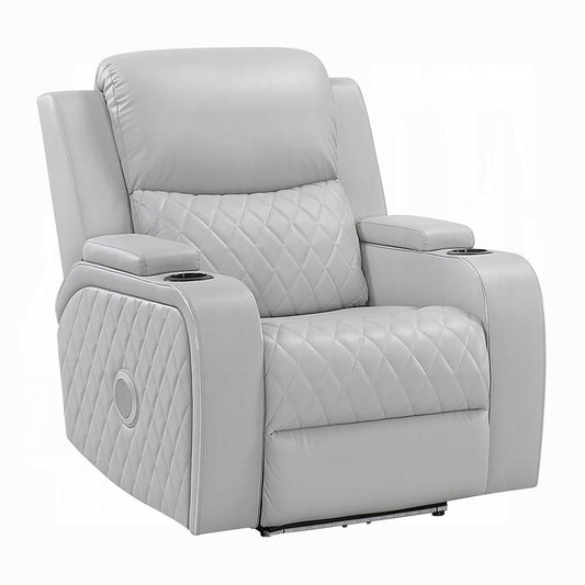 ACME Furniture - Elonzo - Power Motion Recliner w w/LED, Power Headrest & Speaker - Light Gray Synthetic Leather - LV05902 view 1