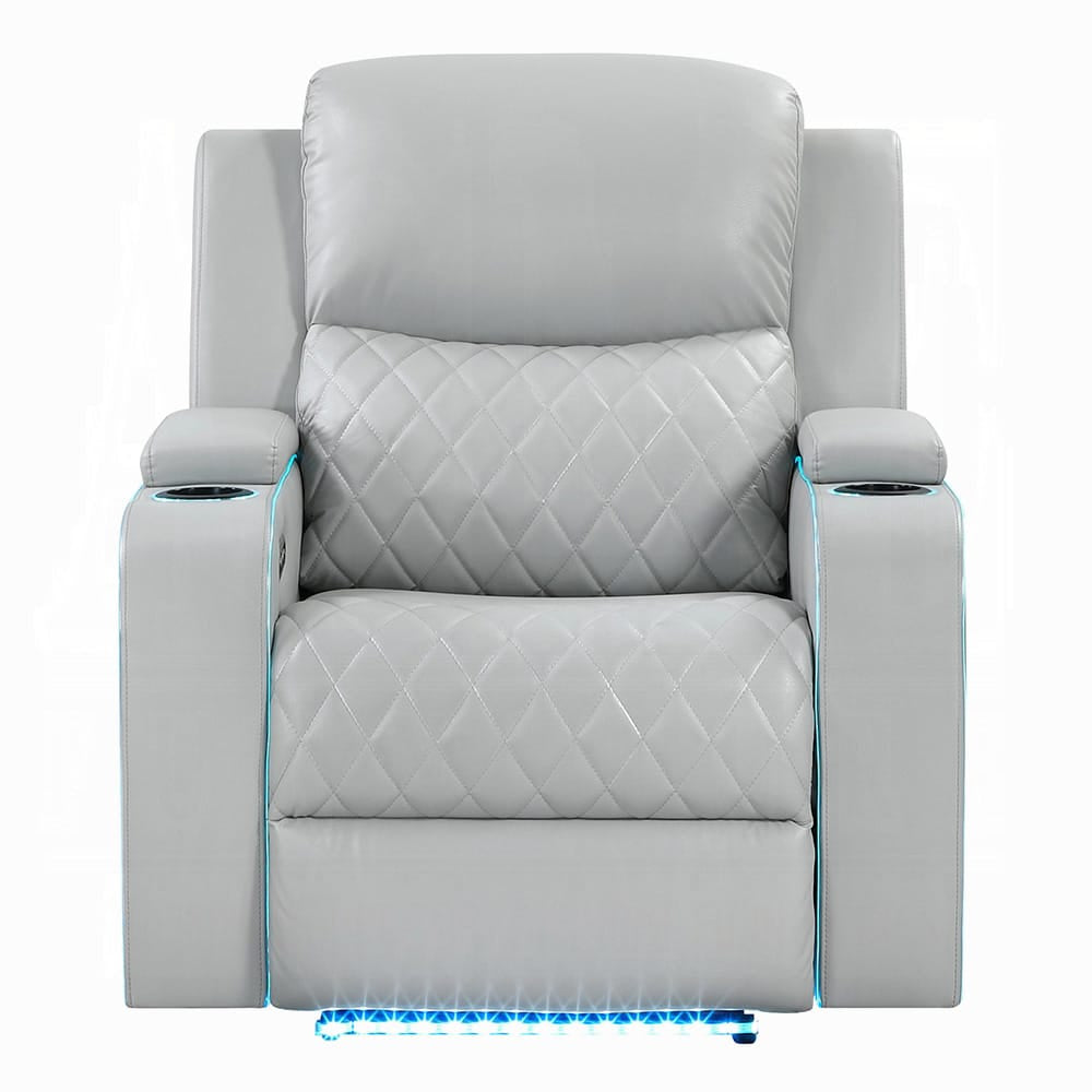 ACME Furniture - Elonzo - Power Motion Recliner w w/LED, Power Headrest & Speaker - Light Gray Synthetic Leather - LV05902 view 2