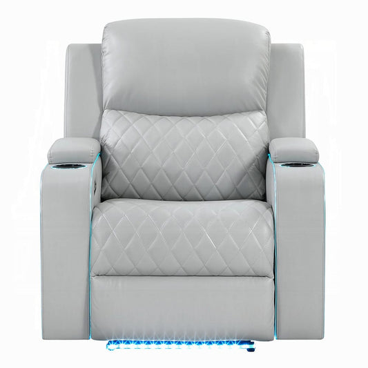 ACME Furniture - Elonzo - Power Motion Recliner w w/LED, Power Headrest & Speaker - Light Gray Synthetic Leather - LV05902 view 2