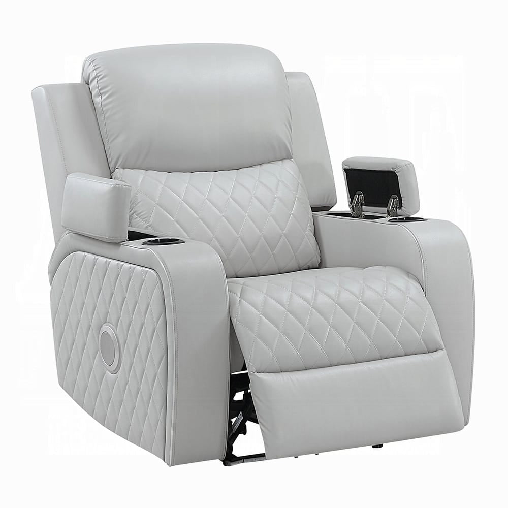 ACME Furniture - Elonzo - Power Motion Recliner w w/LED, Power Headrest & Speaker - Light Gray Synthetic Leather - LV05902 view 5