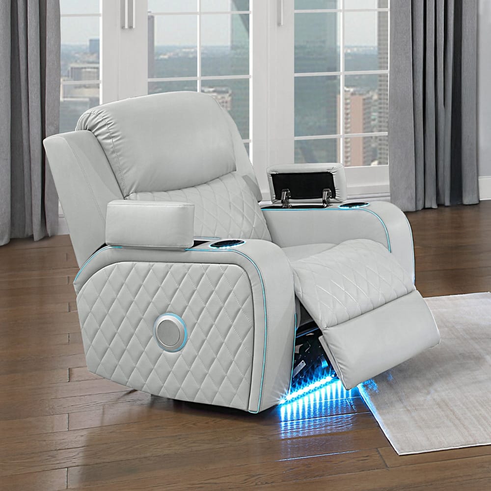 ACME Furniture - Elonzo - Power Motion Recliner w w/LED, Power Headrest & Speaker - Light Gray Synthetic Leather - LV05902 view 10