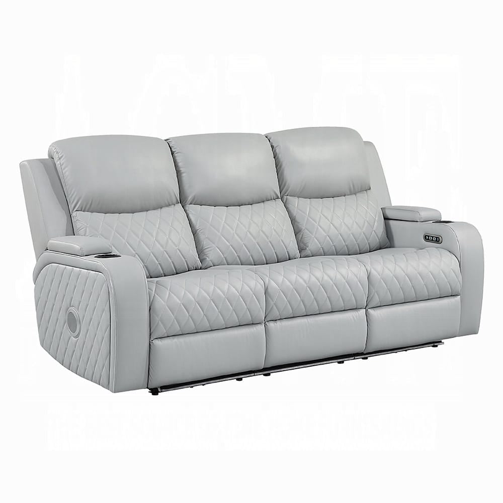 ACME Furniture - Elonzo - Power Motion Sofa w/LED, Power Headrest & Speaker - Light Gray Synthetic Leather - LV05900 view 1