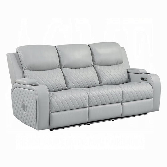 ACME Furniture - Elonzo - Power Motion Sofa w/LED, Power Headrest & Speaker - Light Gray Synthetic Leather - LV05900 view 1