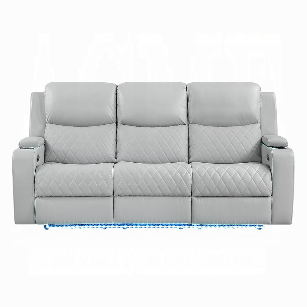 ACME Furniture - Elonzo - Power Motion Sofa w/LED, Power Headrest & Speaker - Light Gray Synthetic Leather - LV05900 view 2