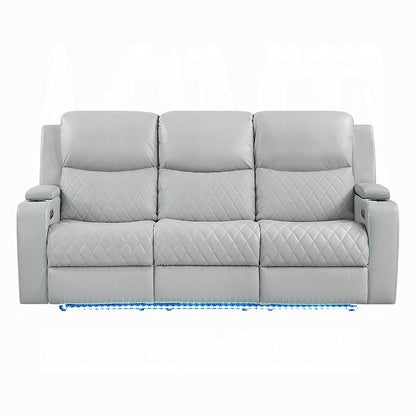 ACME Furniture - Elonzo - Power Motion Sofa w/LED, Power Headrest & Speaker - Light Gray Synthetic Leather - LV05900 view 2