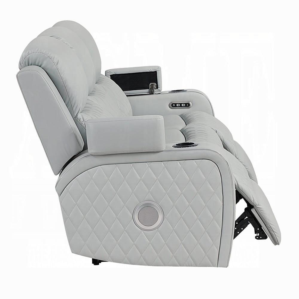 ACME Furniture - Elonzo - Power Motion Sofa w/LED, Power Headrest & Speaker - Light Gray Synthetic Leather - LV05900 view 3