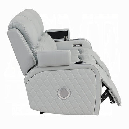 ACME Furniture - Elonzo - Power Motion Sofa w/LED, Power Headrest & Speaker - Light Gray Synthetic Leather - LV05900 view 3