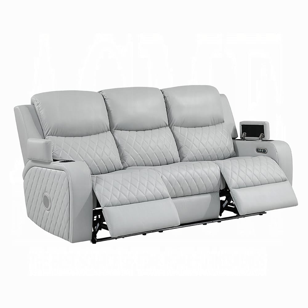 ACME Furniture - Elonzo - Power Motion Sofa w/LED, Power Headrest & Speaker - Light Gray Synthetic Leather - LV05900 view 5
