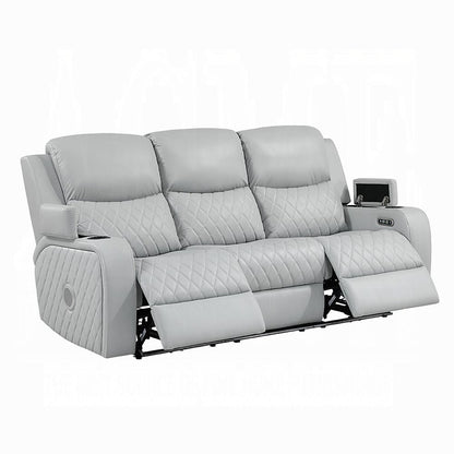 ACME Furniture - Elonzo - Power Motion Sofa w/LED, Power Headrest & Speaker - Light Gray Synthetic Leather - LV05900 view 5