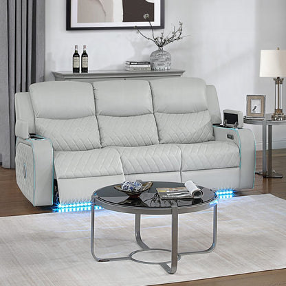 ACME Furniture - Elonzo - Power Motion Sofa w/LED, Power Headrest & Speaker - Light Gray Synthetic Leather - LV05900 view 10