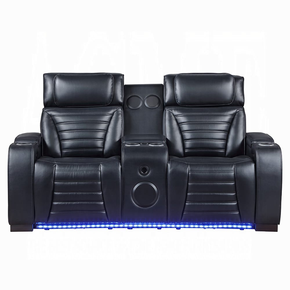 ACME Furniture - Ephron - Power Motion Loveseat W/ Console, Power Headrests, LED & Speakers - Black Leather Air - LV06081 view 1