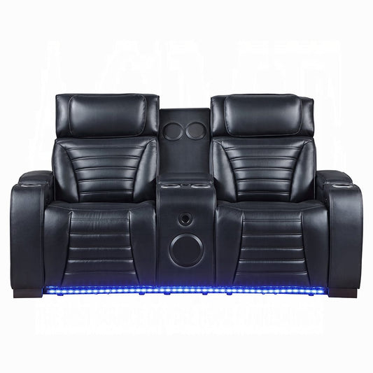 ACME Furniture - Ephron - Power Motion Loveseat W/ Console, Power Headrests, LED & Speakers - Black Leather Air - LV06081 view 1
