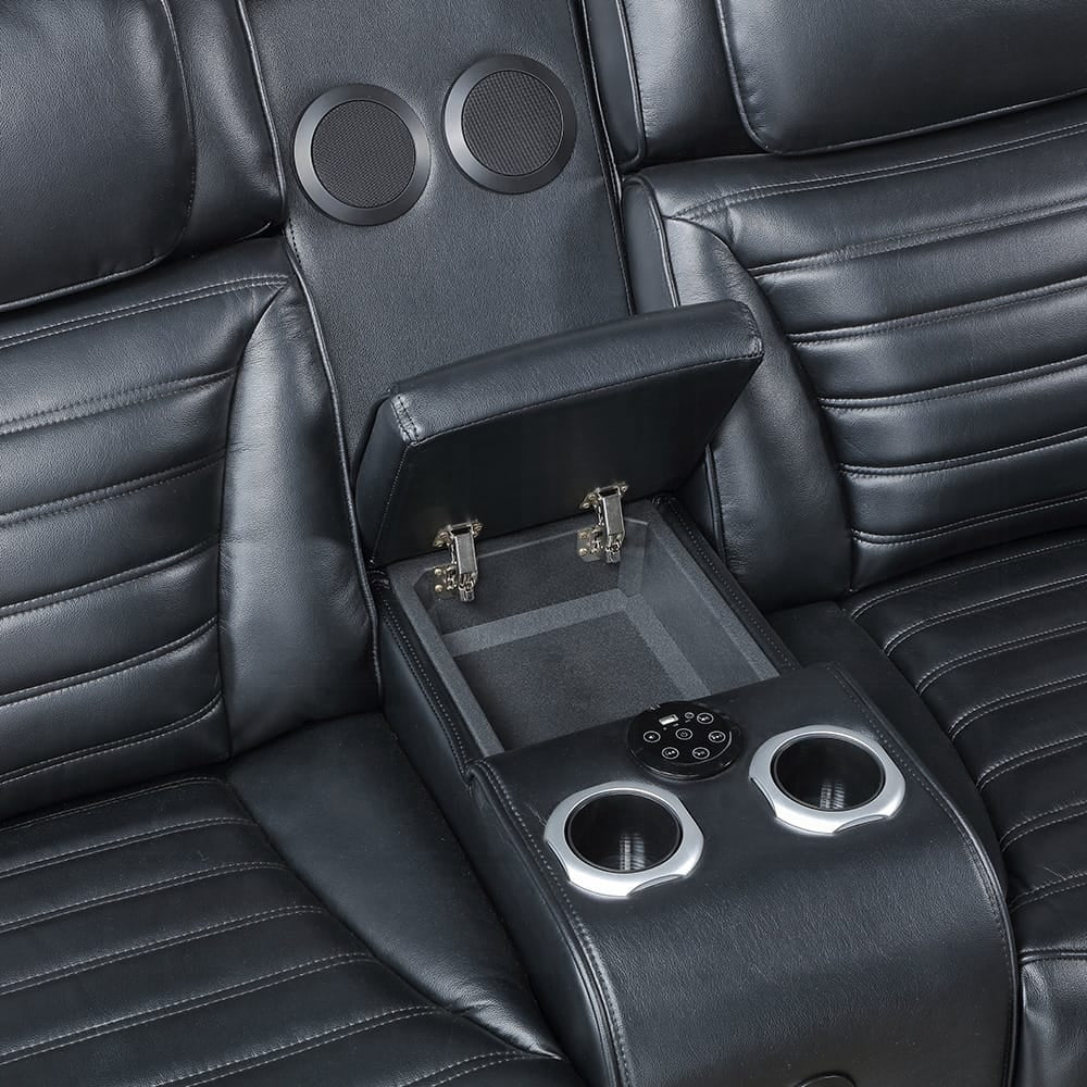 ACME Furniture - Ephron - Power Motion Loveseat W/ Console, Power Headrests, LED & Speakers - Black Leather Air - LV06081 view 5
