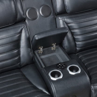 ACME Furniture - Ephron - Power Motion Loveseat W/ Console, Power Headrests, LED & Speakers - Black Leather Air - LV06081 view 5