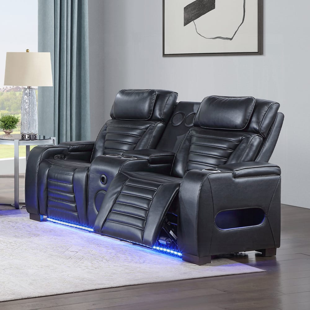 ACME Furniture - Ephron - Power Motion Loveseat W/ Console, Power Headrests, LED & Speakers - Black Leather Air - LV06081 view 7