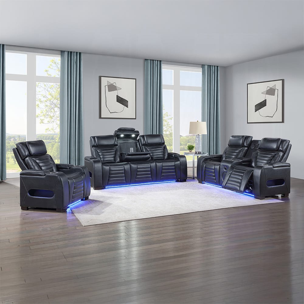 ACME Furniture - Ephron - Power Motion Loveseat W/ Console, Power Headrests, LED & Speakers - Black Leather Air - LV06081 view 8