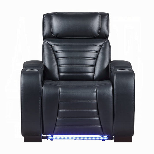 ACME Furniture - Ephron - Power Motion Recliner W/Power Headrest & LED  - Black Leather Air - LV06082 view 1