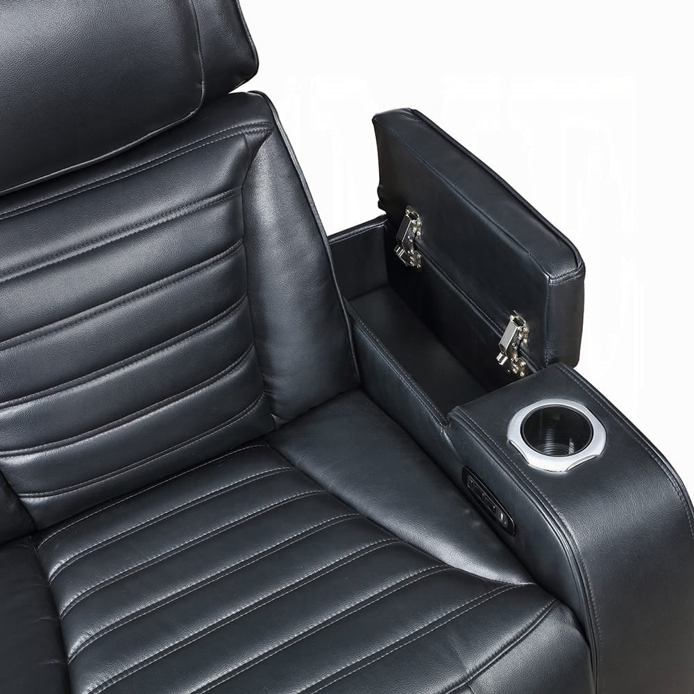 ACME Furniture - Ephron - Power Motion Recliner W/Power Headrest & LED  - Black Leather Air - LV06082 view 5