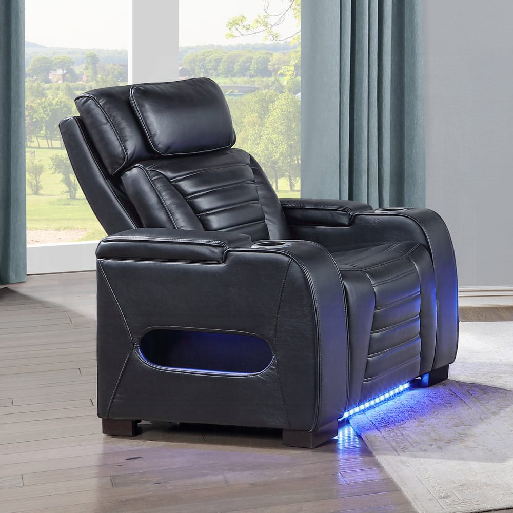 ACME Furniture - Ephron - Power Motion Recliner W/Power Headrest & LED  - Black Leather Air - LV06082 view 7
