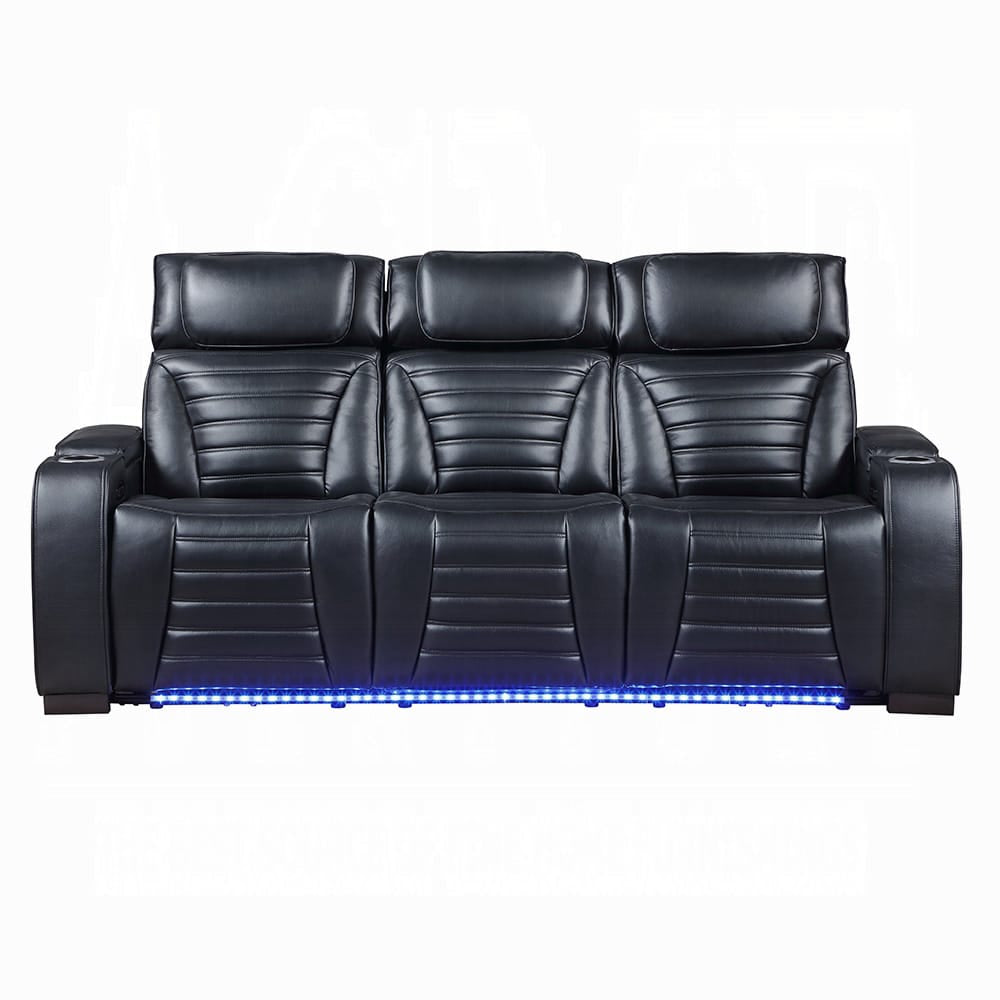 ACME Furniture - Ephron - Power Motion Sofa W/Dropdown Table, Wireless Charging, Reading Light, Power Headrests & LED - Black Leather Air - LV06080 view 1