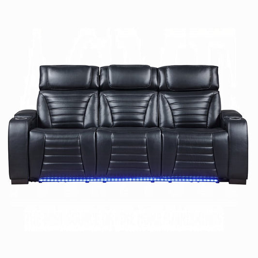 ACME Furniture - Ephron - Power Motion Sofa W/Dropdown Table, Wireless Charging, Reading Light, Power Headrests & LED - Black Leather Air - LV06080 view 1