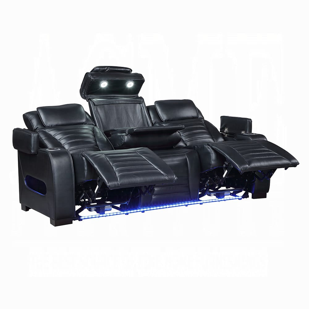 ACME Furniture - Ephron - Power Motion Sofa W/Dropdown Table, Wireless Charging, Reading Light, Power Headrests & LED - Black Leather Air - LV06080 view 2