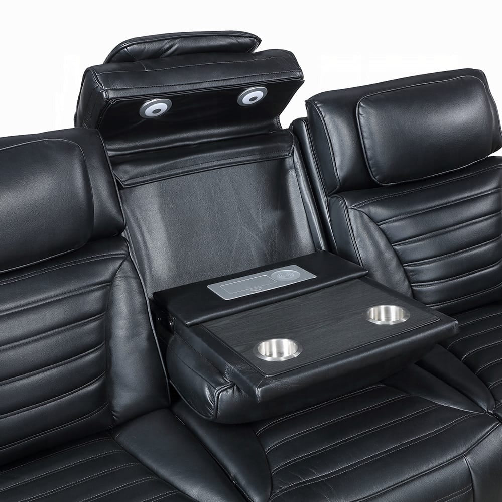 ACME Furniture - Ephron - Power Motion Sofa W/Dropdown Table, Wireless Charging, Reading Light, Power Headrests & LED - Black Leather Air - LV06080 view 5