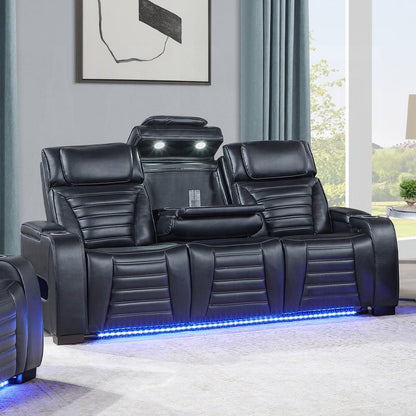 ACME Furniture - Ephron - Power Motion Sofa W/Dropdown Table, Wireless Charging, Reading Light, Power Headrests & LED - Black Leather Air - LV06080 view 6