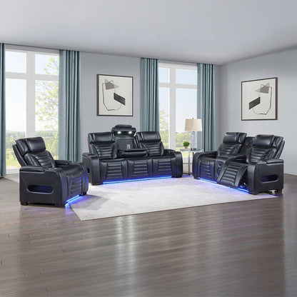 ACME Furniture - Ephron - Power Motion Sofa W/Dropdown Table, Wireless Charging, Reading Light, Power Headrests & LED - Black Leather Air - LV06080 view 7