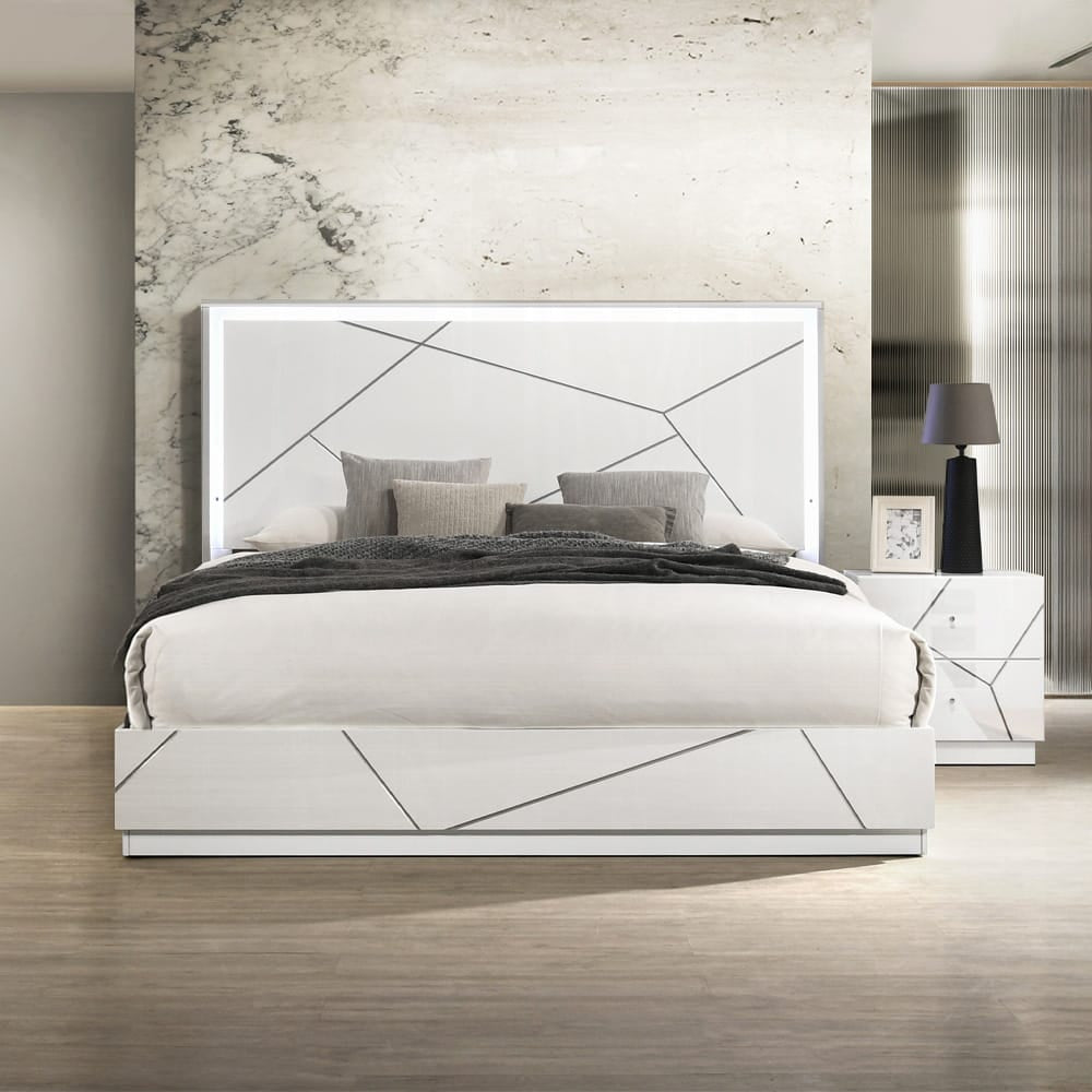 ACME Furniture - Esther - Eastern King Bed w/LED -  White & Silver High Gloss - BD05881EK view 5