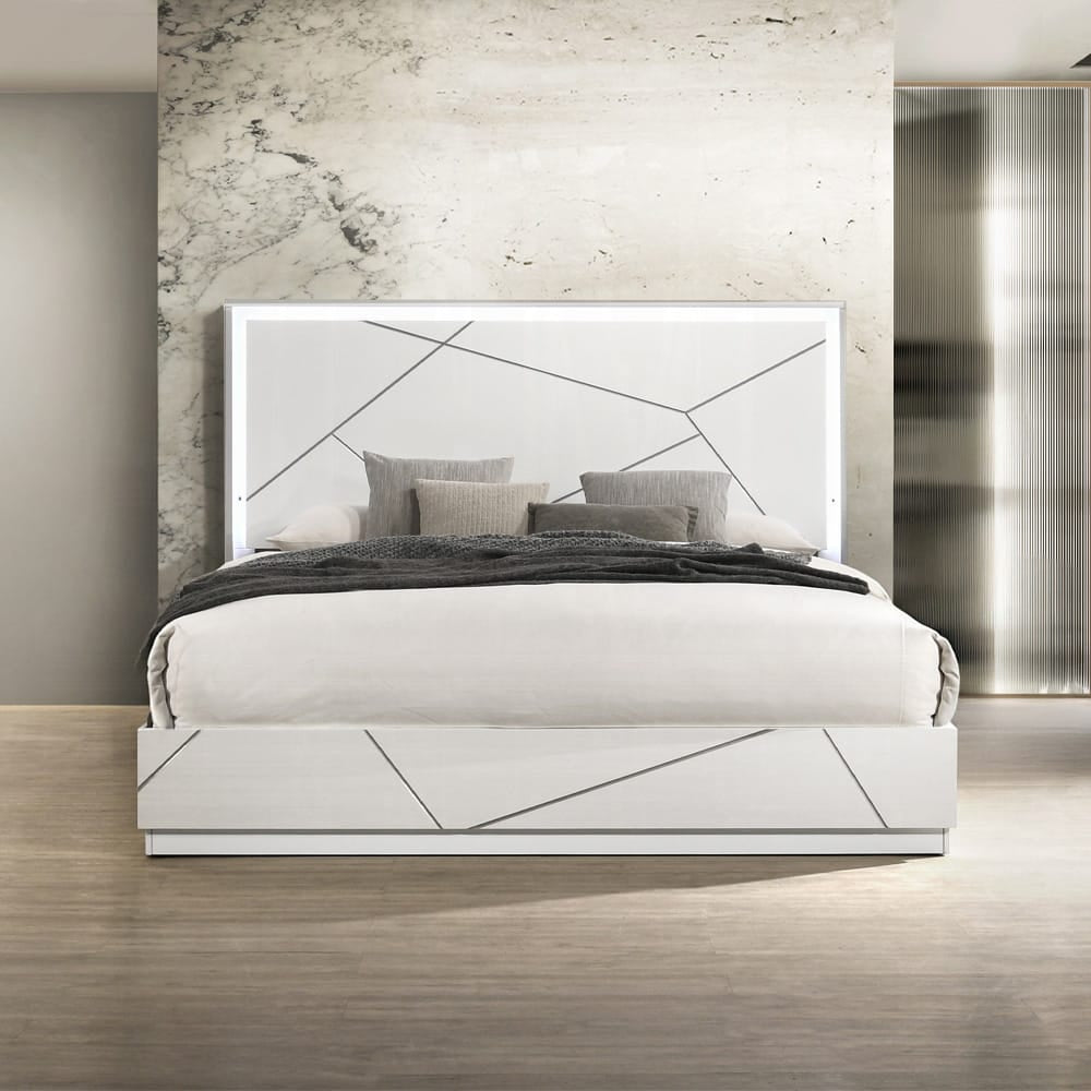 ACME Furniture - Esther - Eastern King Bed w/LED -  White & Silver High Gloss - BD05881EK view 6