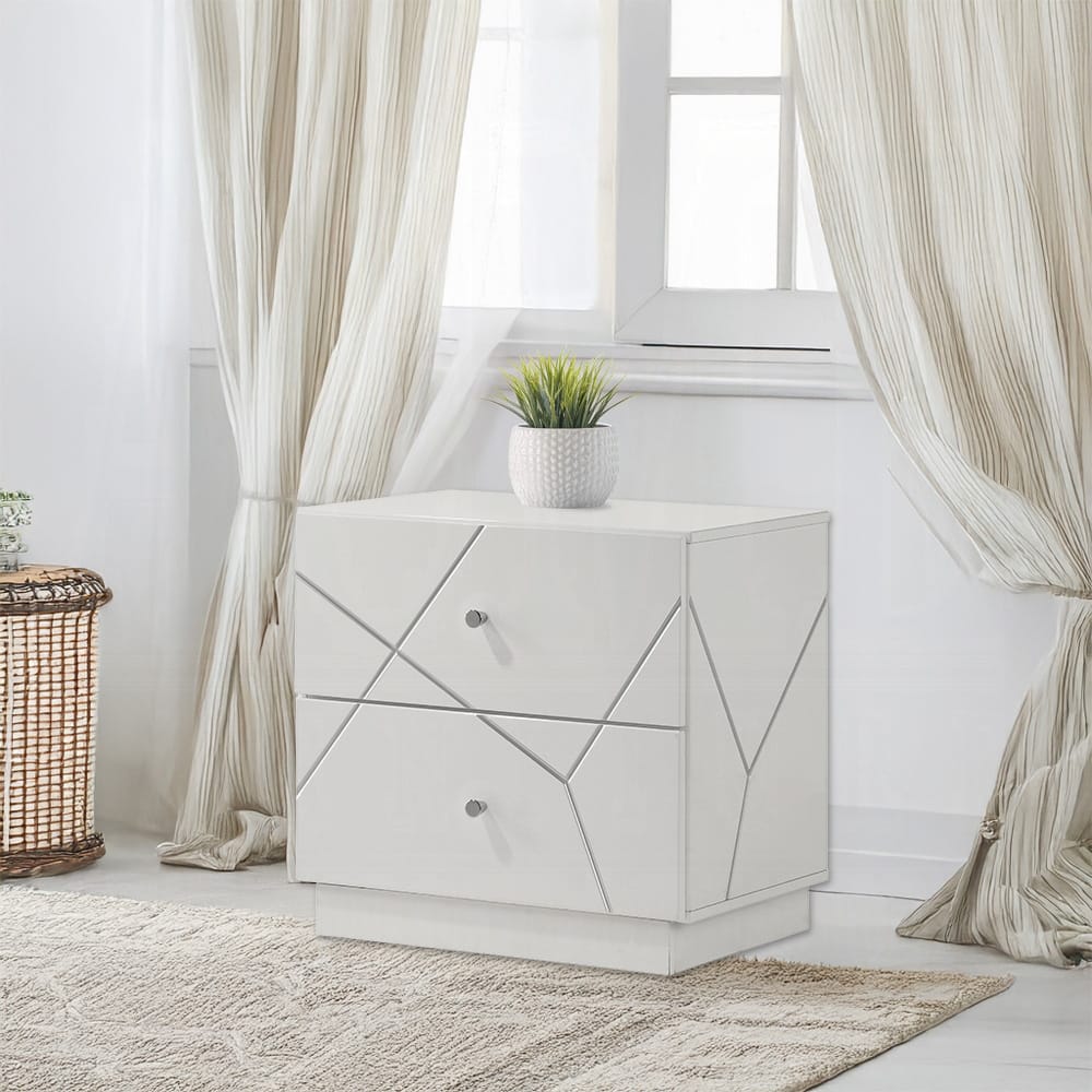 ACME Furniture - Esther - Nightstand -  White & Silver High Gloss - BD05883 view 6