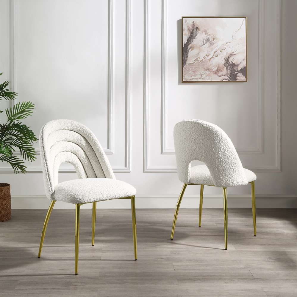 ACME Furniture - Fadri Side Chair (Set of 2) - Teddy Sherpa & Mirrored Gold - DN01953 view 6