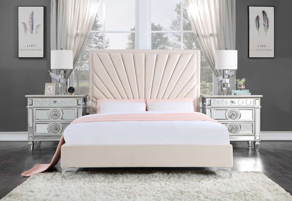 ACME Furniture - Faiz Queen Bed - Beige Velvet - BD00957Q veiw 1