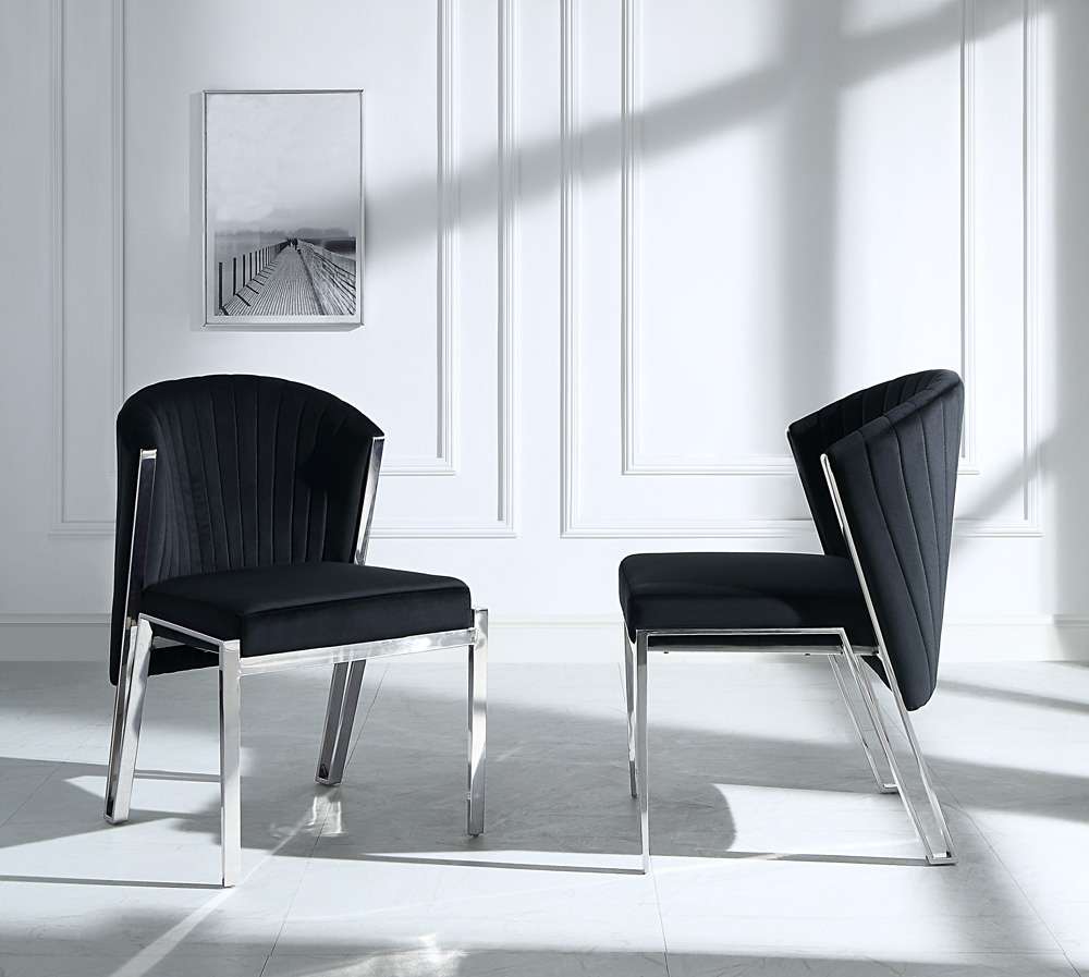 ACME Furniture - Fallon Side Chair (Set of 2) - Black Velvet & Mirrored Silver - DN01955 view 6