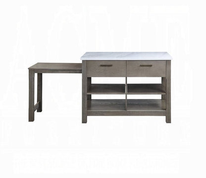 ACME Furniture - Feivel Kitchen Island w/Pull Out Table - Nature Marble Top Top & Rustic Oak - DN00307 view 1