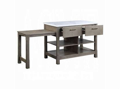 ACME Furniture - Feivel Kitchen Island w/Pull Out Table - Nature Marble Top Top & Rustic Oak - DN00307 view 2
