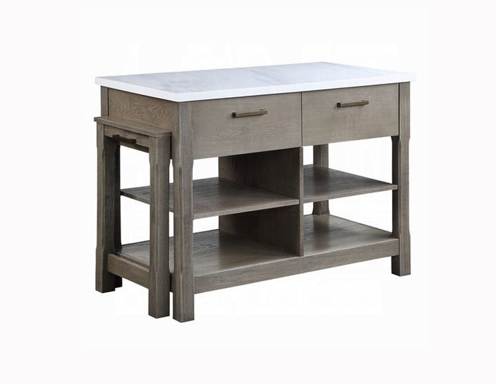 ACME Furniture - Feivel Kitchen Island w/Pull Out Table - Nature Marble Top Top & Rustic Oak - DN00307 view 3