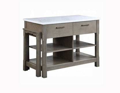 ACME Furniture - Feivel Kitchen Island w/Pull Out Table - Nature Marble Top Top & Rustic Oak - DN00307 view 3