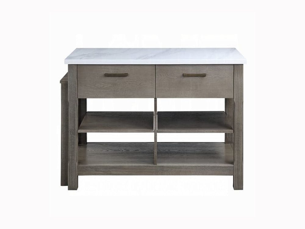 ACME Furniture - Feivel Kitchen Island w/Pull Out Table - Nature Marble Top Top & Rustic Oak - DN00307 view 4