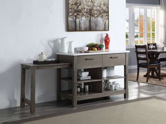 ACME Furniture - Feivel Kitchen Island w/Pull Out Table - Nature Marble Top Top & Rustic Oak - DN00307 veiw 1