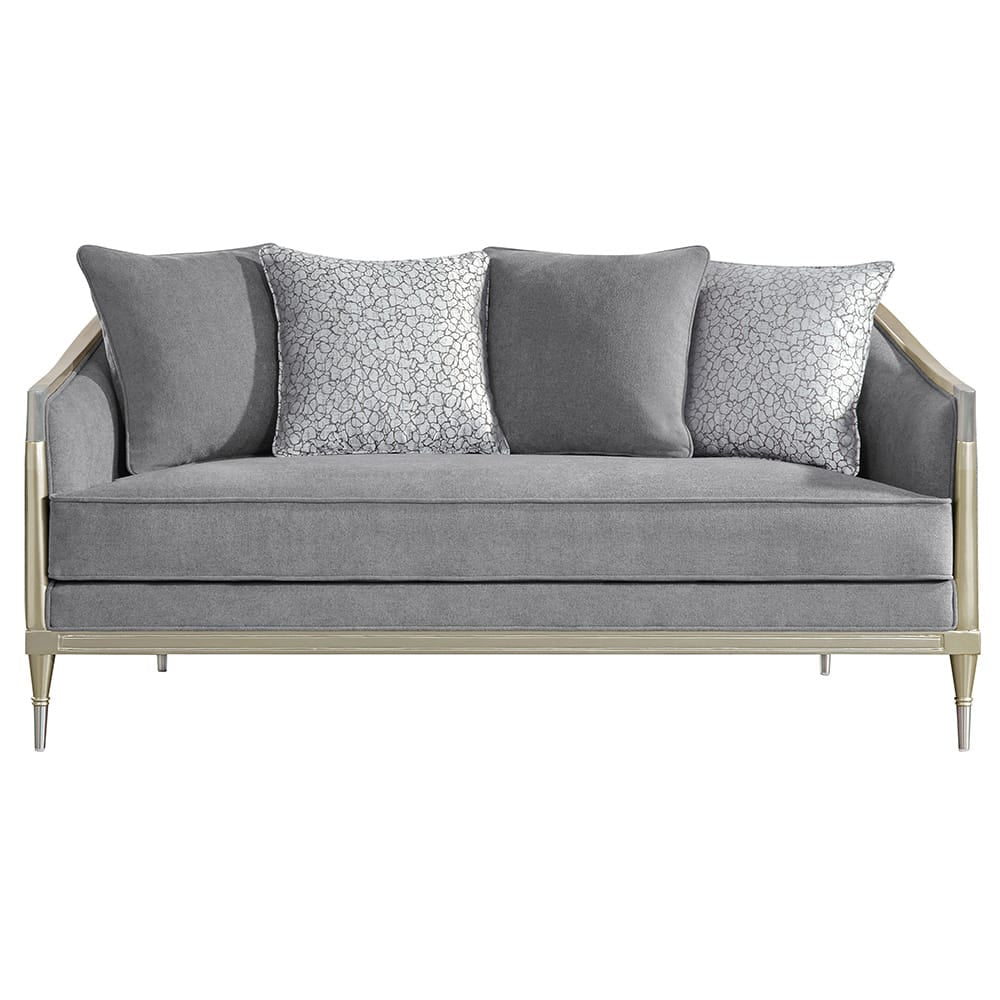 ACME Furniture - Fernando - Loveseat w/4 Pillows - Gray Chenille & Champagne  - LV04821 view 2