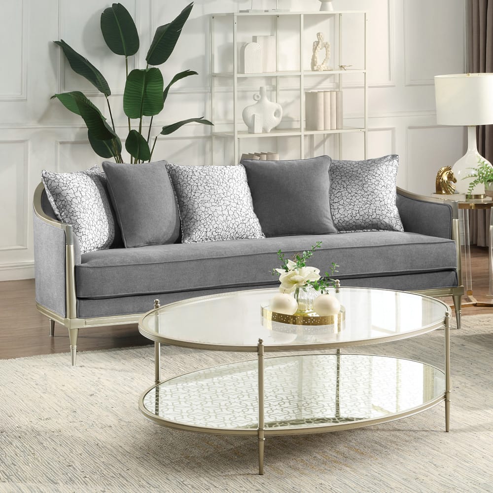 ACME Furniture - Fernando - Sofa w/5 Pillows - Gray Chenille & Champagne  - LV04820 view 5