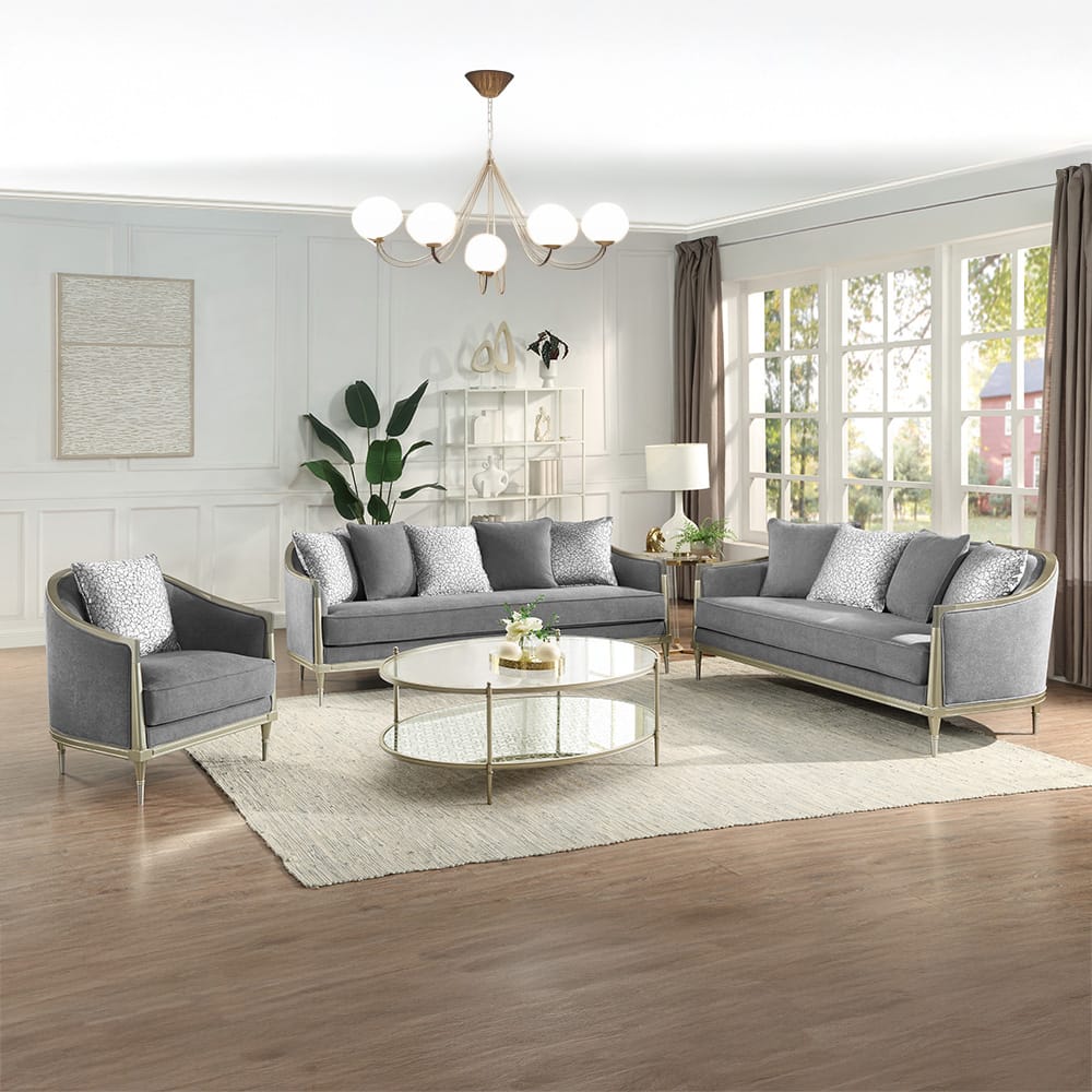ACME Furniture - Fernando - Sofa w/5 Pillows - Gray Chenille & Champagne  - LV04820 view 6
