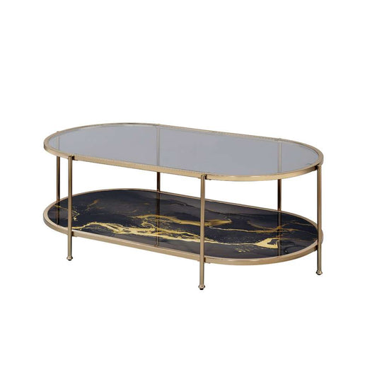 ACME Furniture - Fiorella Coffee Table - Glass - Black Marble Paint & Gold - LV02222 view 1