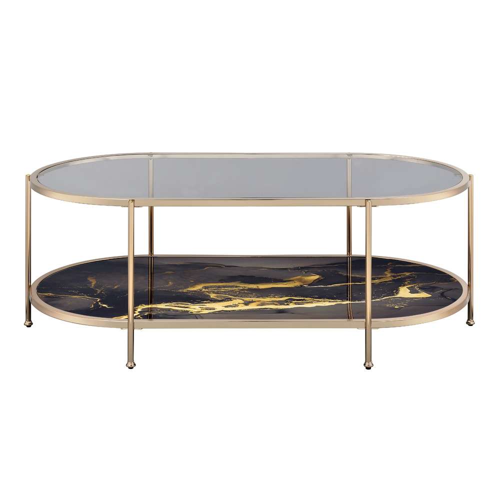 ACME Furniture - Fiorella Coffee Table - Glass - Black Marble Paint & Gold - LV02222 view 2
