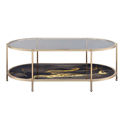 ACME Furniture - Fiorella Coffee Table - Glass - Black Marble Paint & Gold - LV02222 view 2