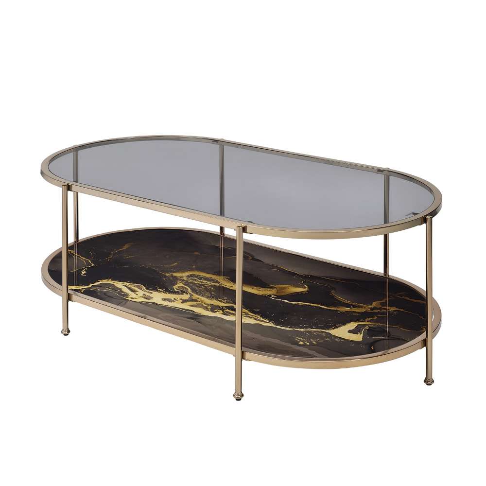 ACME Furniture - Fiorella Coffee Table - Glass - Black Marble Paint & Gold - LV02222 view 3